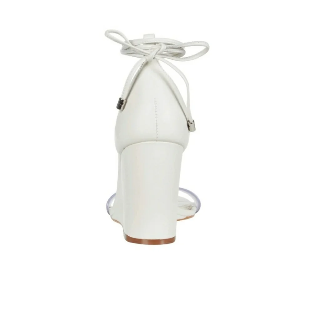 🟡Clearance Sale Vince Camuto Women  Stassia Wraparound Wedge Sandal WHITE/CLEAR - Picture 3 of 7